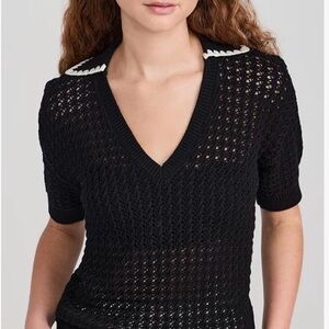 Varley Black Monte V-Neck Knit Sweater with White Accents NWT